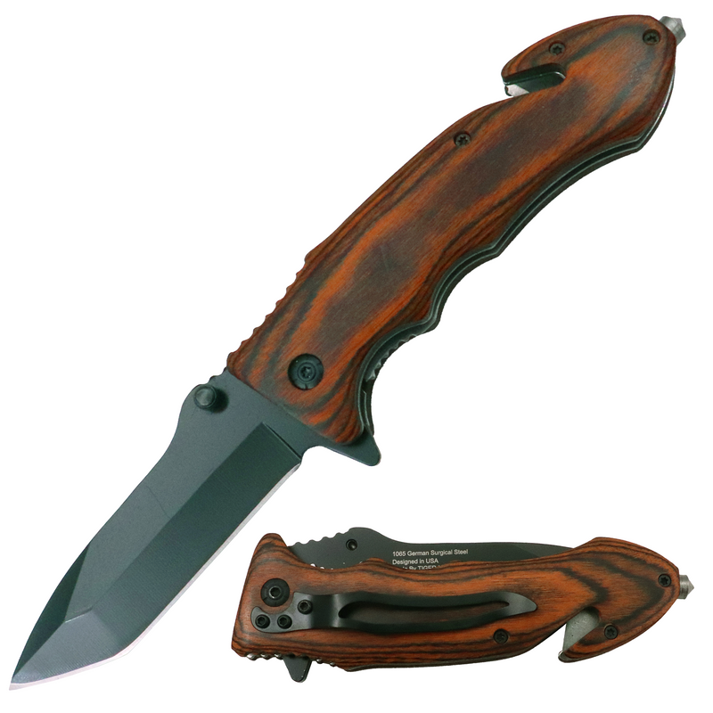 Tiger-USA Tanto Knife Wood Pattern Handle - Maple Wood Color