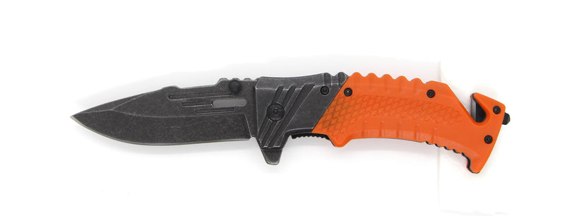 7 Inch Tiger-USA Ergonomic Grip Stonewashed Spring Assisted Knife - Orange