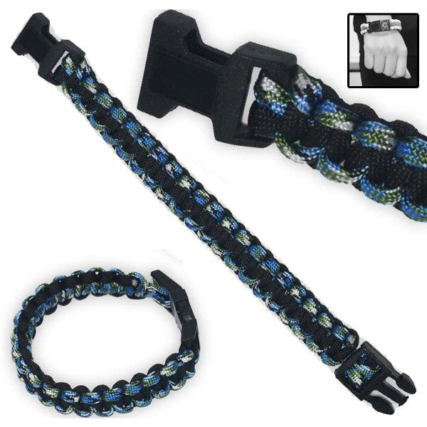 Military Clip-On Survival Bracelet W/ Paracord Strap - Blue/Green, , Panther Trading Company- Panther Wholesale