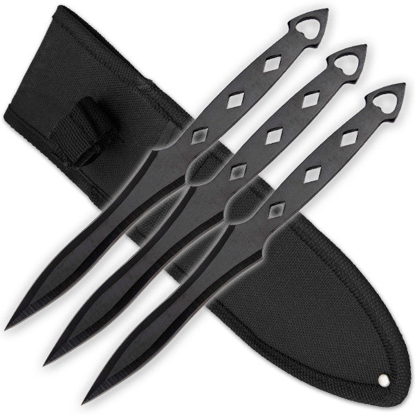 3 PCS 9 Inch Tiger Throwing Knives W/ Case - Black-3, , Panther Trading Company- Panther Wholesale