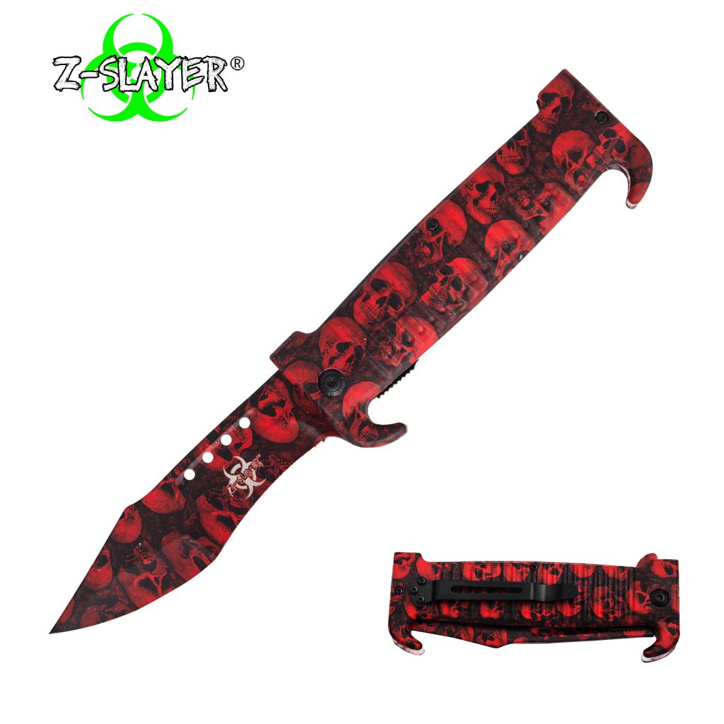 9 Inch Spring ActionZ-Slayer Death Curve Knife - Red