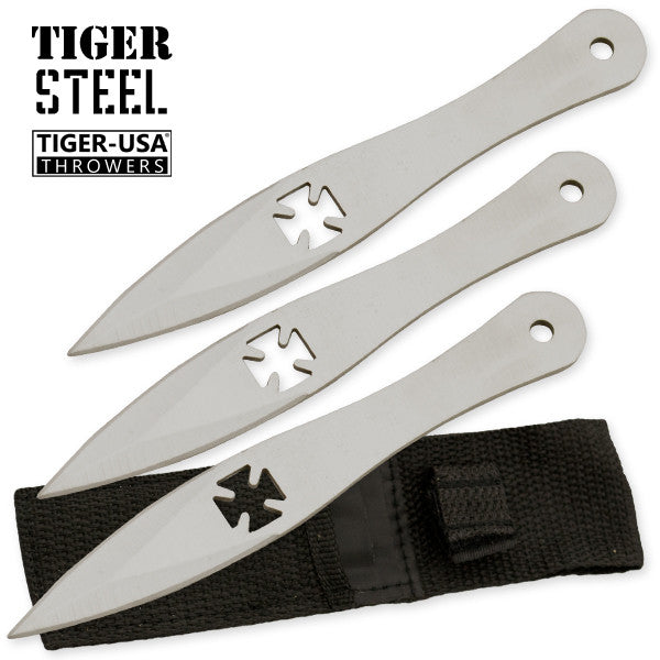 3 PC Tiger Steel Silver Throwing Knife Set, , Panther Trading Company- Panther Wholesale