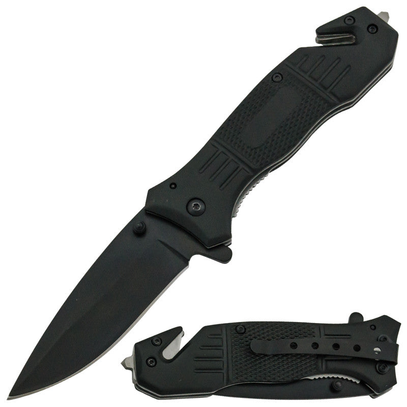 Black Action Liner Lock Drop Point Blade Knife, , Panther Trading Company- Panther Wholesale