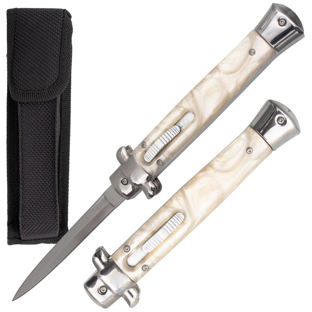 10 Inch Italian Style Automatic OTF  Mob Monster (White Pearl Style Handle)