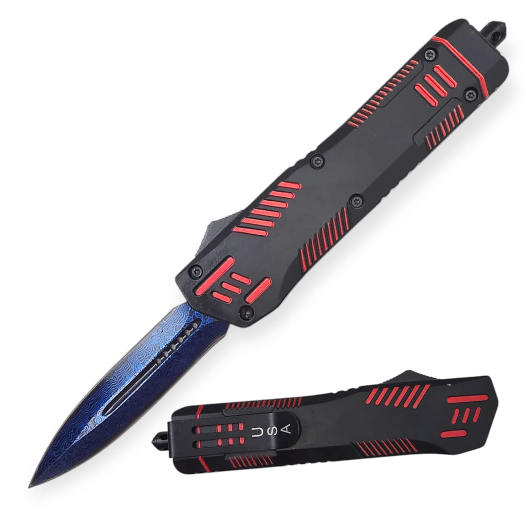 8.75 In OTF Automatic Knife Red Double Blade