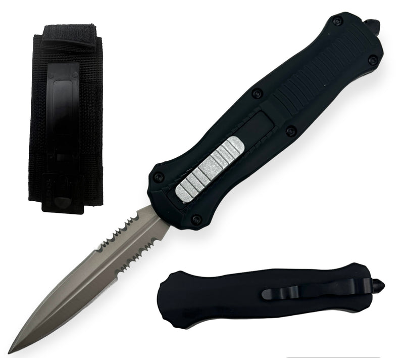7.75 inch Otf Half Serrated Silver Blade   w/ Nylon Sheath