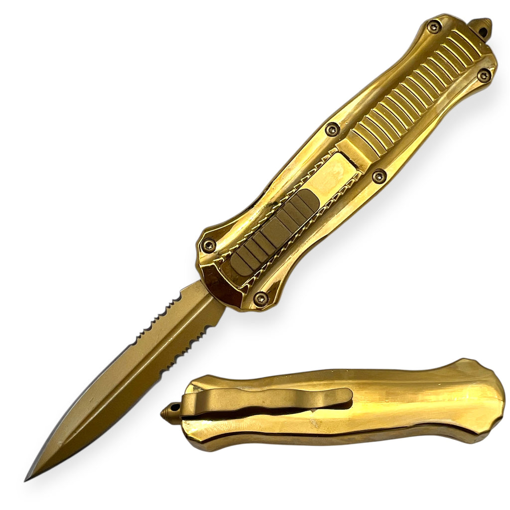 7.75 inch Otf Gold Double Blade Half Serrated   w/ Nylon Sheath