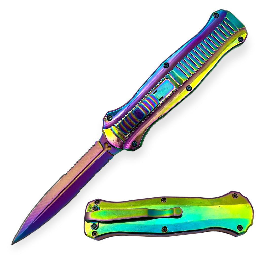 Otf Rainbow   Duble Blade Haf Serrated   w/ Nylon Sheath