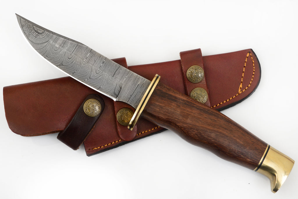 10.0 inch Red Deer® Damuscus Hunting Knife W. Case Stag