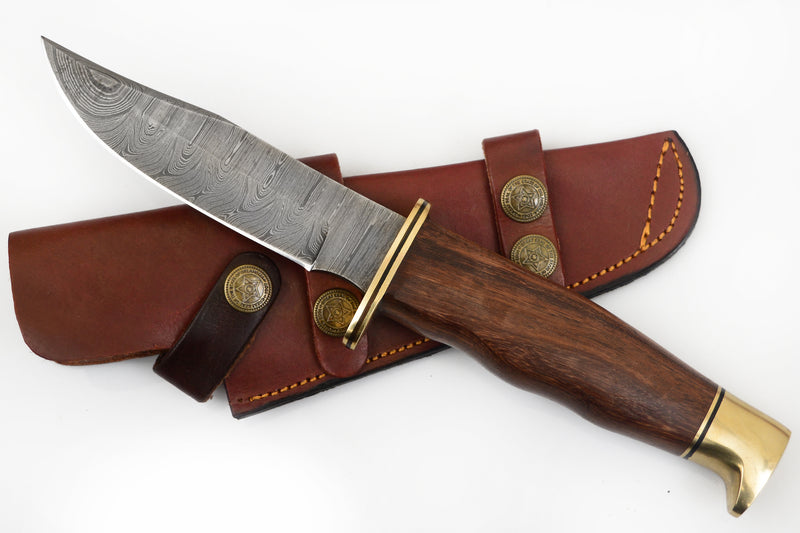 10.0 inch Red Deer® Damuscus Hunting Knife W. Case Stag