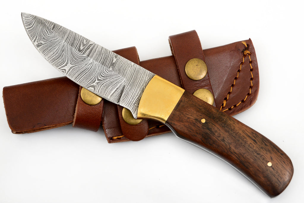 8 Inch Red Deer® Damuscus Hunting Knife W. Case Stag and Bone handle