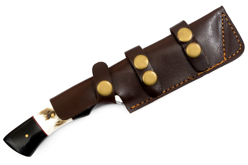 9.0 inch Red Deer® Damuscus Hunting Knife Black  W. Leather Case