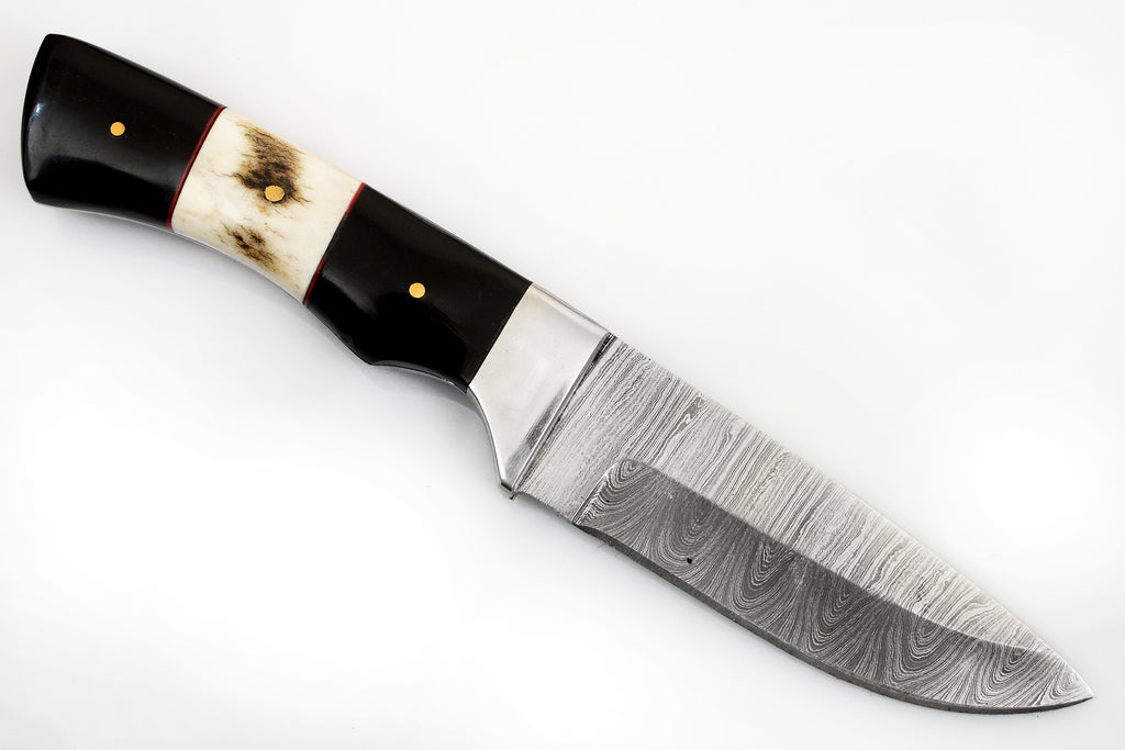 9.0 inch Red Deer® Damuscus Hunting Knife Black  W. Leather Case