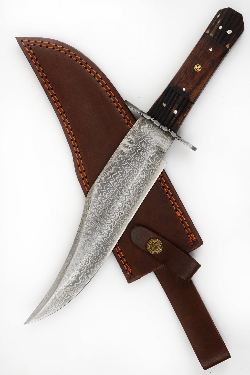 6088 13 in Red Deer Damuscus Hunting Knife W. Case Stag-img-1