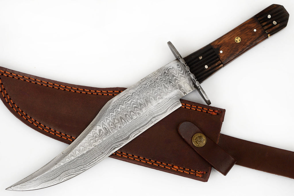 6088 13 in Red Deer Damuscus Hunting Knife W. Case Stag-img-0
