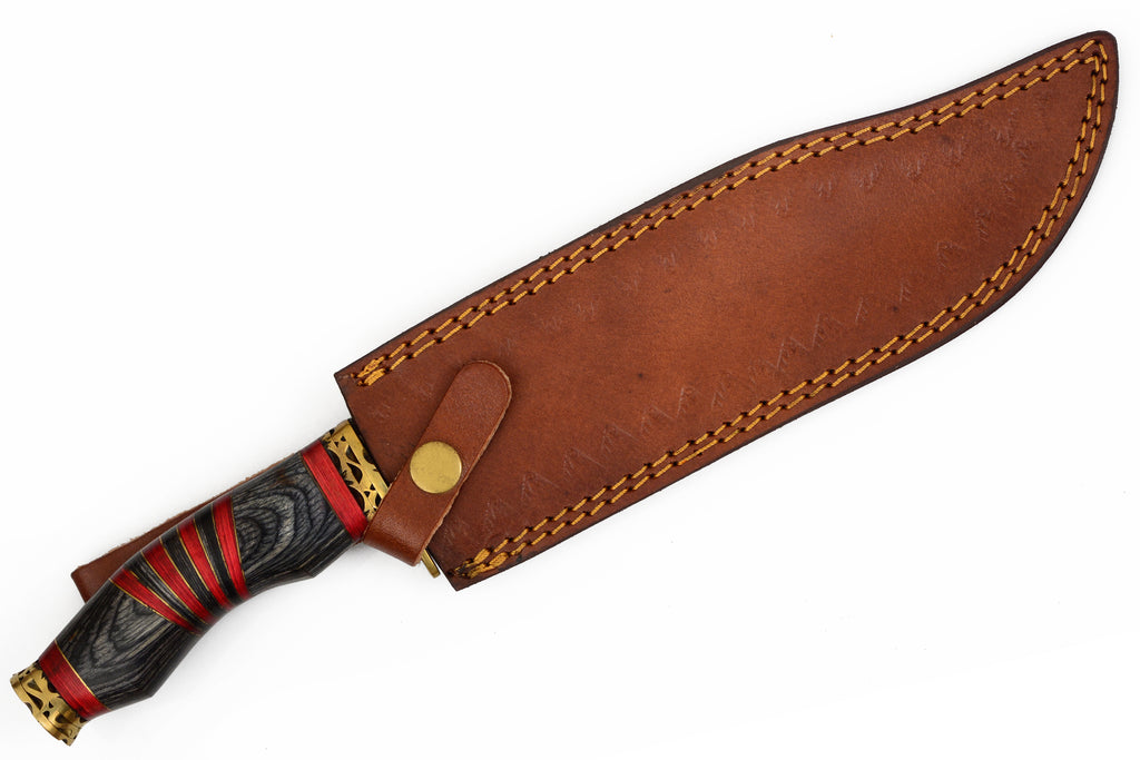 Red Deer®15 inch Damuscus Hunting Knife W.Leather Case