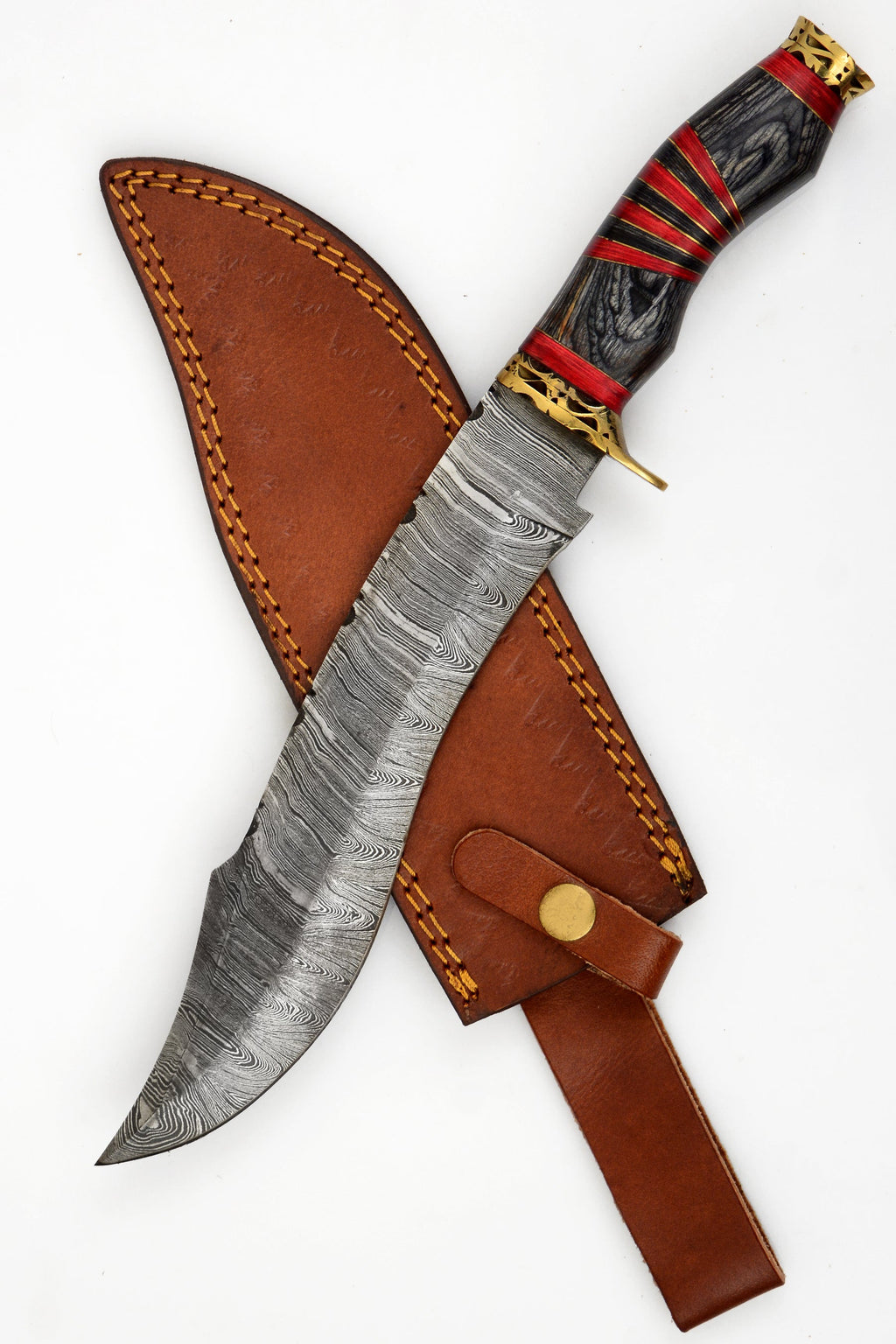 Red Deer®15 inch Damuscus Hunting Knife W.Leather Case