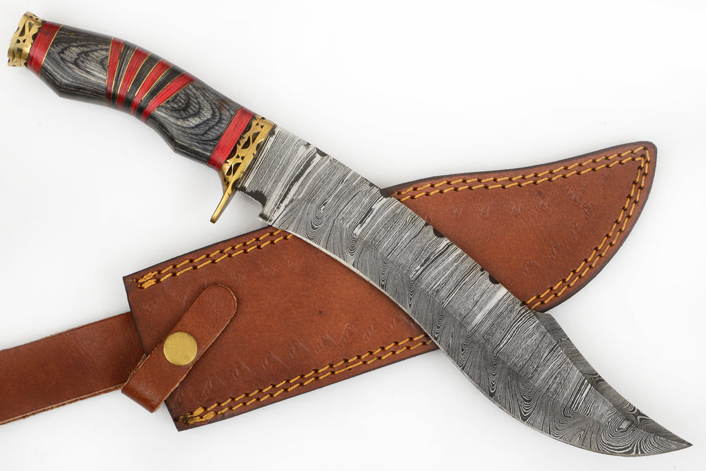 Red Deer®15 inch Damuscus Hunting Knife W.Leather Case