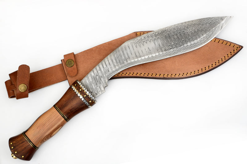 Red Deer®18.0 inch Damuscus Hunting Knife W.Leather Case WOOD