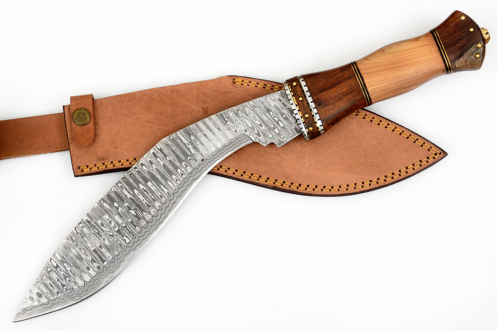 Red Deer®18.0 inch Damuscus Hunting Knife W.Leather Case WOOD
