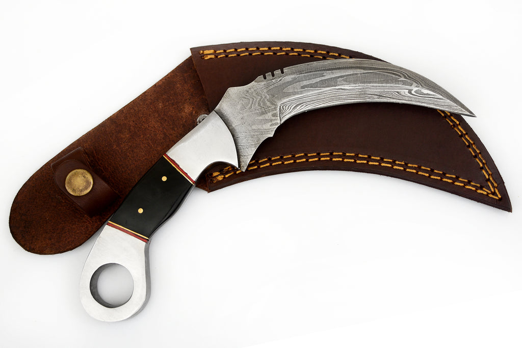 Red Deer® 9.0 inch Damuscus Hunting Knife W.Leather CARAMBIT