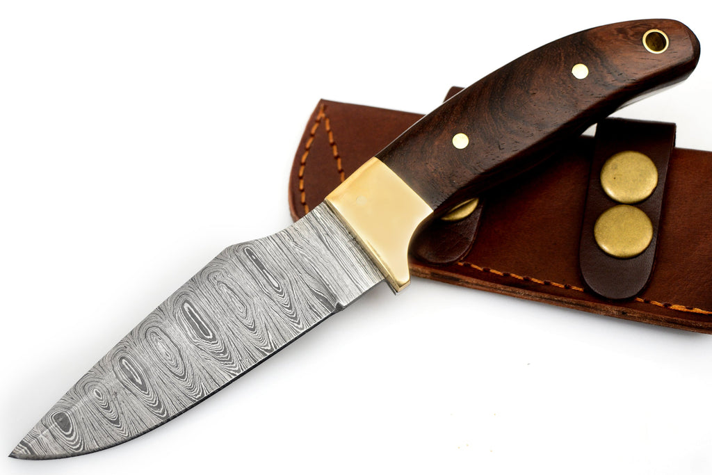 8.0 inch Red Deer® Damuscus Hunting Knife W. Leather Case