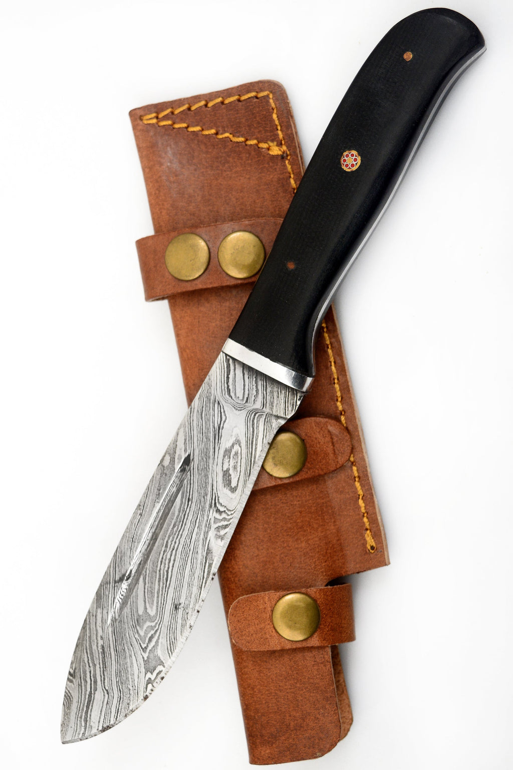 Red Deer® Damuscus Hunting Knife W. Case Stag and BLACK  handle