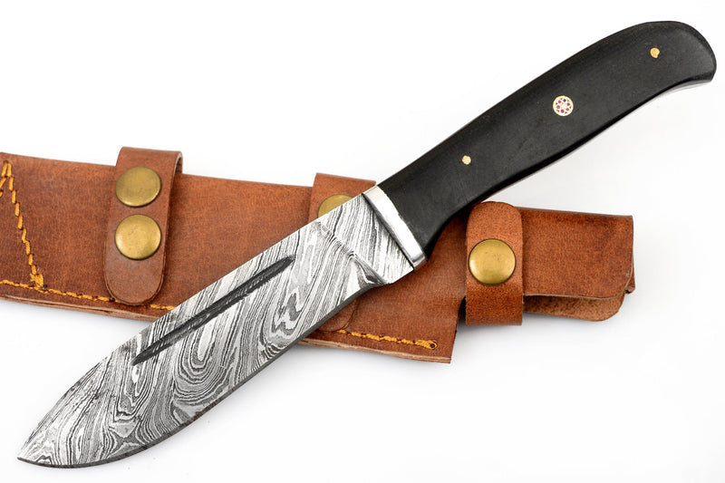 Red Deer® Damuscus Hunting Knife W. Case Stag and BLACK  handle