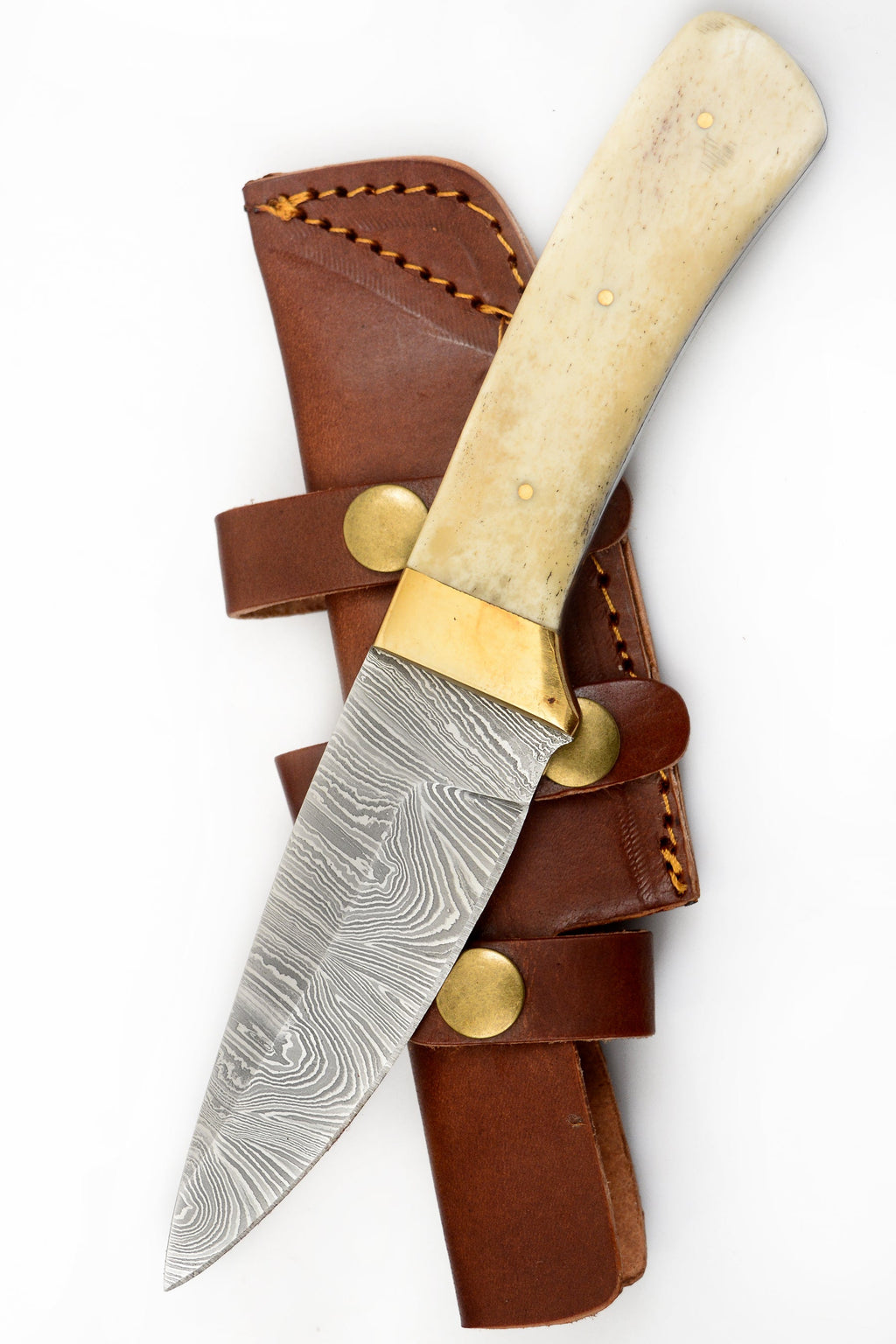 Red Deer® Damuscus Hunting Knife W. Case Stag and Bone handle