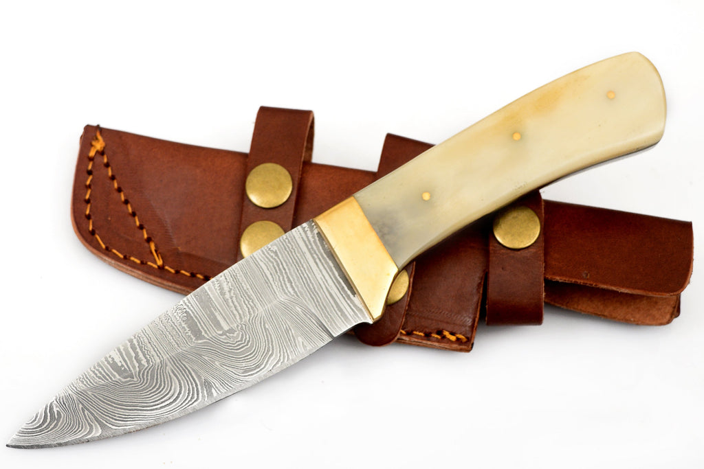 Red Deer® Damuscus Hunting Knife W. Case Stag and Bone handle