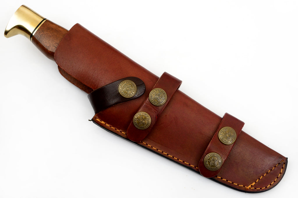 Red Deer® Damuscus Hunting Knife W. Case Stag and Brown handle