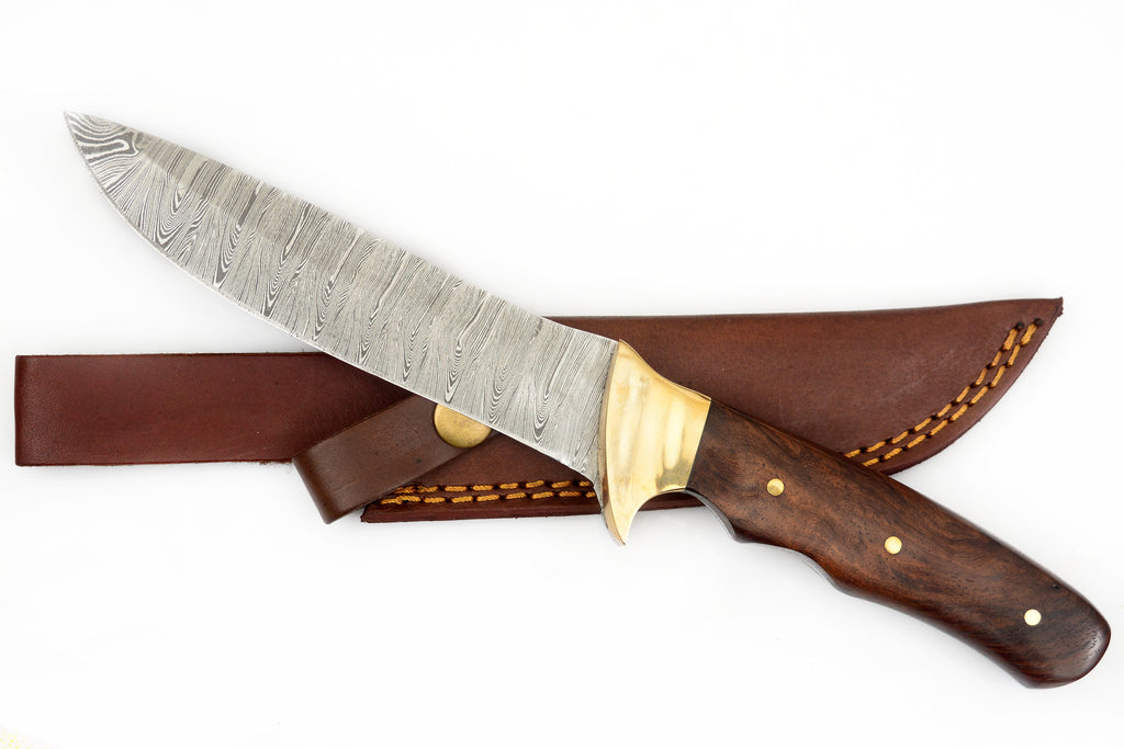 11inch Red Deer® Damuscus Hunting Knife W. Case Stag and Brown handle