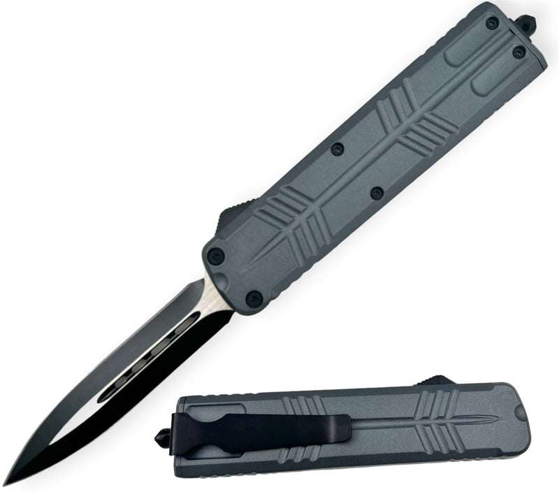 9.5 OTF Knife Double Blade  Grey  Butterfy Handle Style