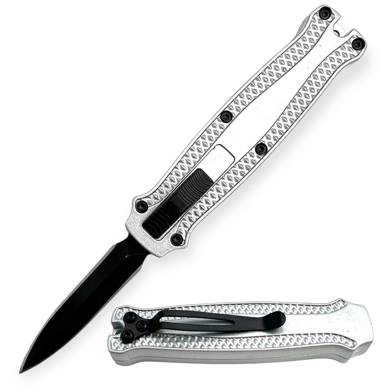 Mighty Mini OTF Pocket Knife Lightweight Aluminum Handle - Silver