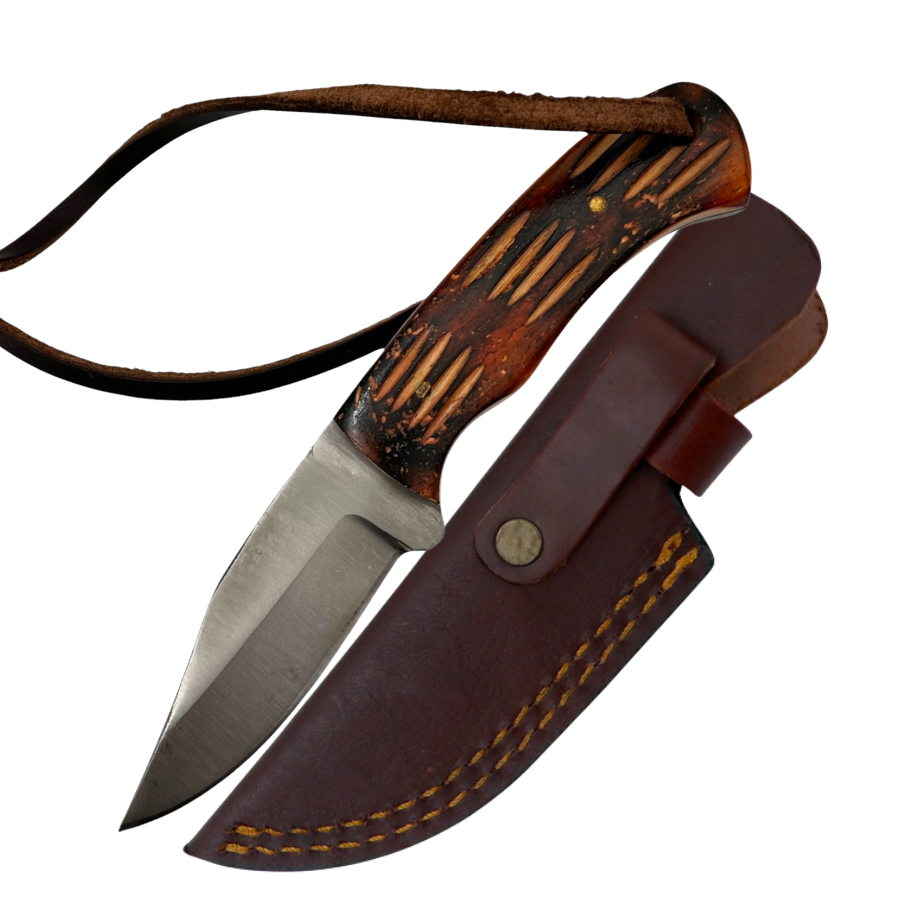 Red Deer® Clip Point Full Tang 6 Inch Burnt Bone Hunting Knife