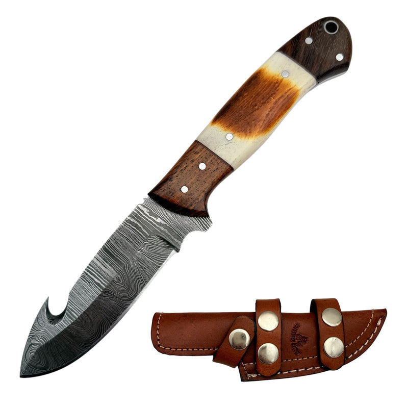 Red Deer® Damascus Gut Hook Burnt Bone