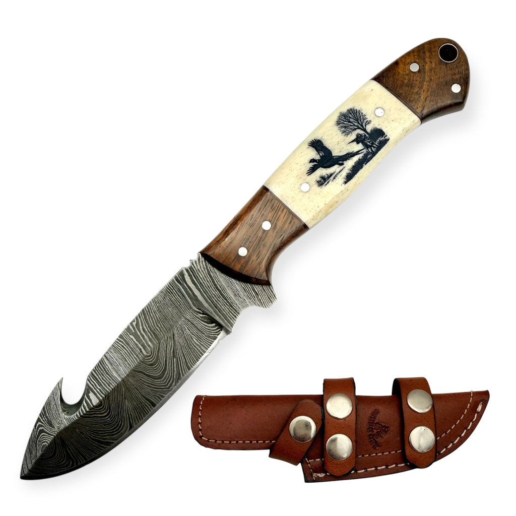 Red Deer® Damascus Gut Hook Quil Hunting (Both Sides Engraving )