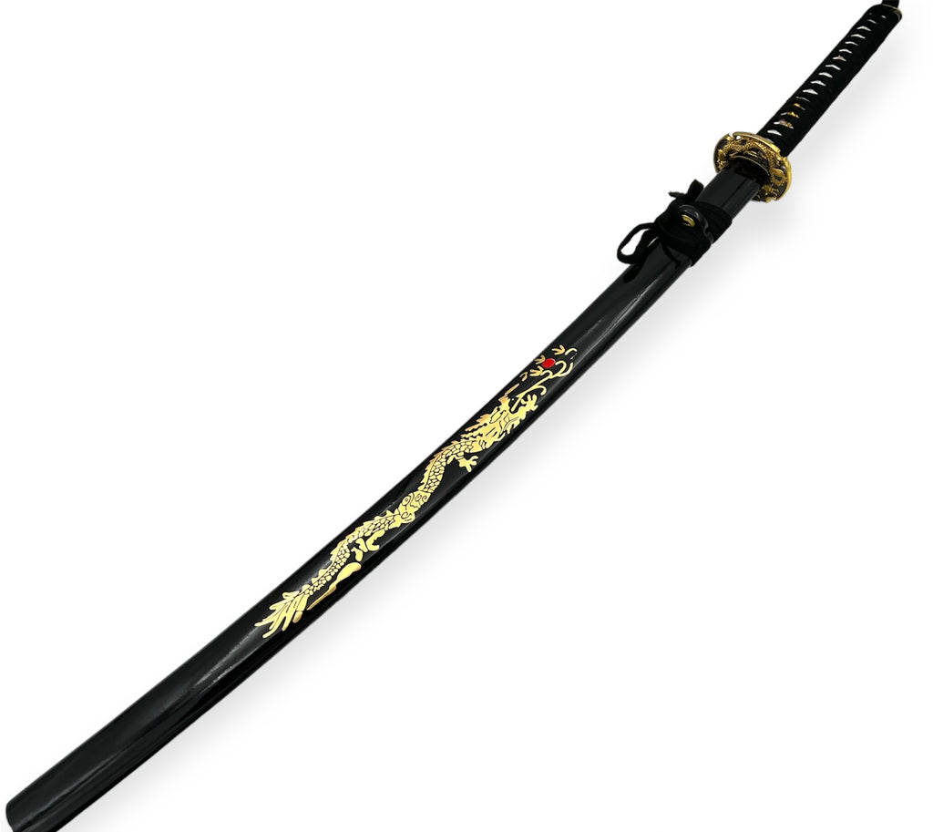 Katana Silver Blade -BLACK  With Dragon  (MSRP: $125) - Free Stand