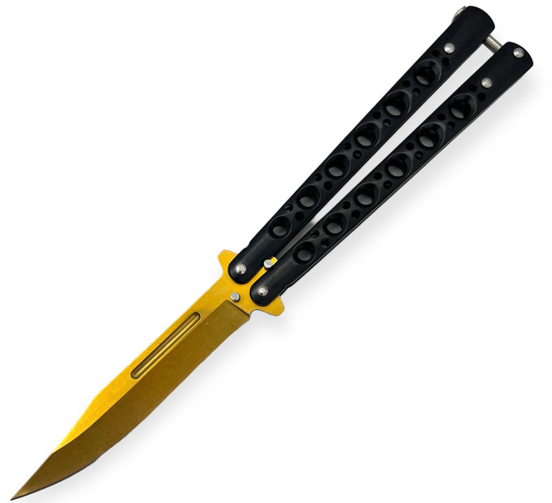 Heavy Duty Butterfly Folding Knife Black Gold