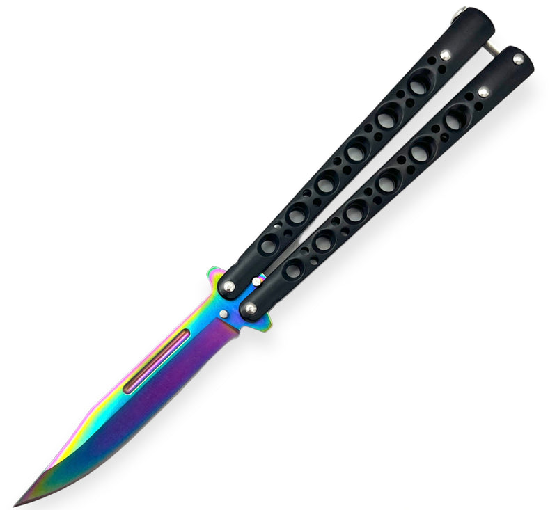Heavy Duty Butterfly Folding Knife Black Rainbow
