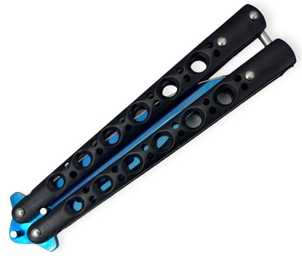 Heavy Duty Butterfly Folding Knife Black BLUE