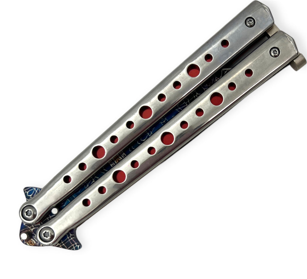 Heavy Duty Psychedelic Maroon Monster Butterfly Knife