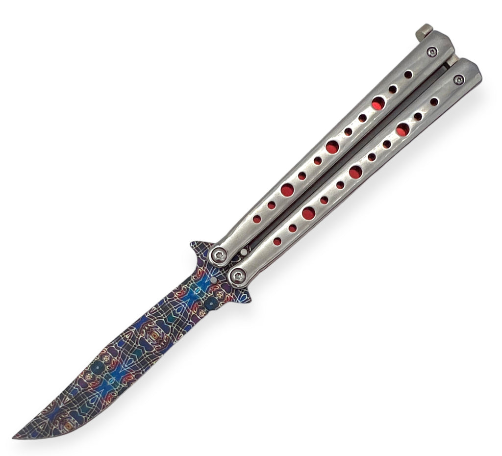 Heavy Duty Psychedelic Maroon Monster Butterfly Knife