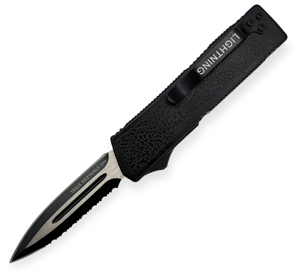 Lighting OTF Knife Black One Side Serrated