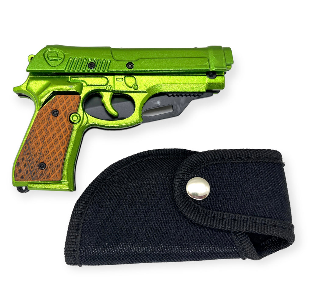Tiger-USA Lock, Stock and Cock Back Pistol Spring Assisted Knife  Green