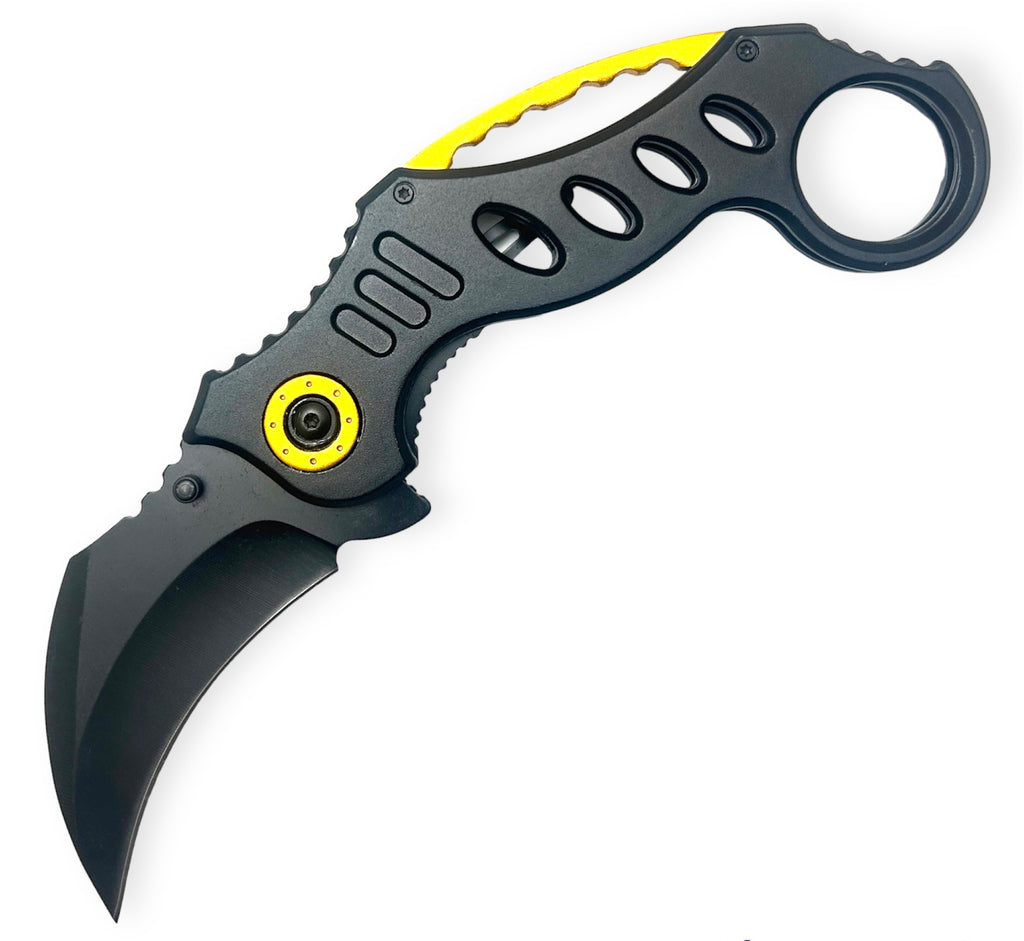 Tiger-USA Spring Assisted Karambit Knife - Black With Gold
