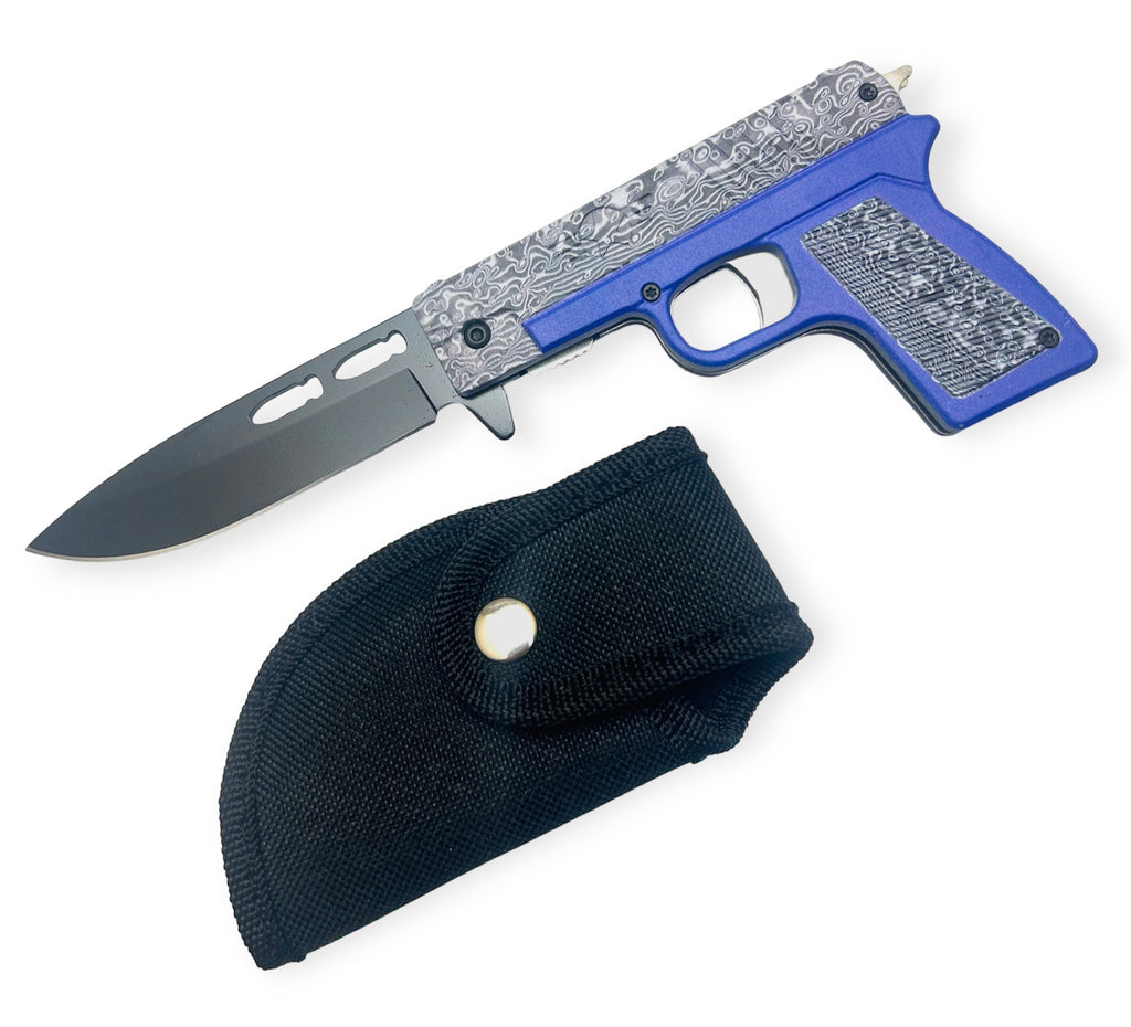 Tiger-USA Pistol Spring Assisted Knife Dark Blue