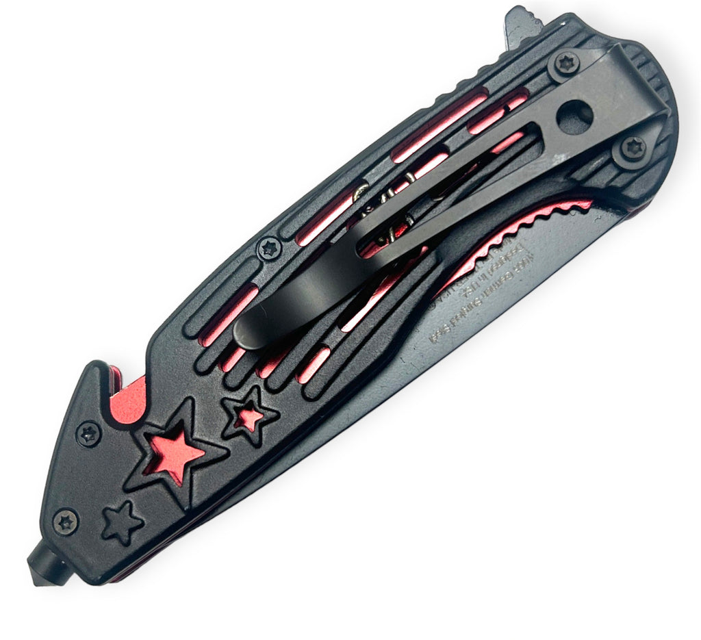 Tiger Usa® Spring Assisted Knife Red  w/Star
