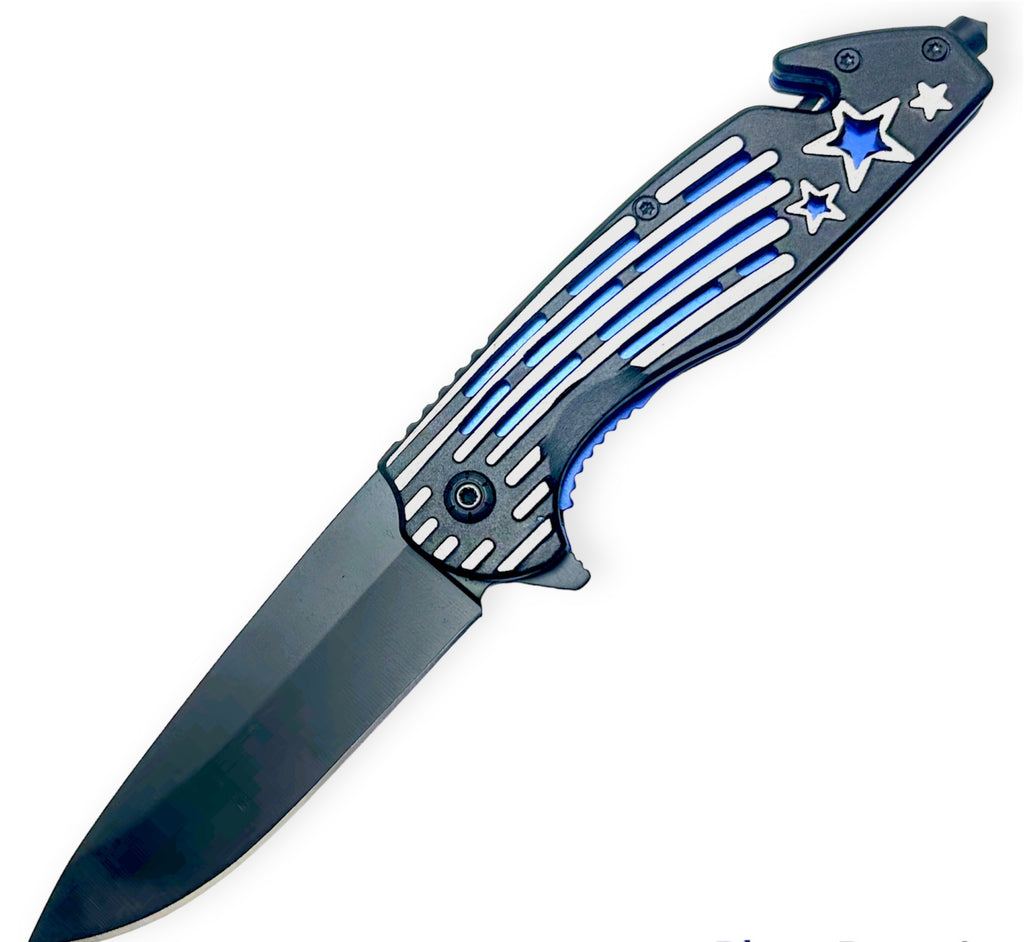 Tiger Usa® Spring Assisted Knife Blue  w/Star
