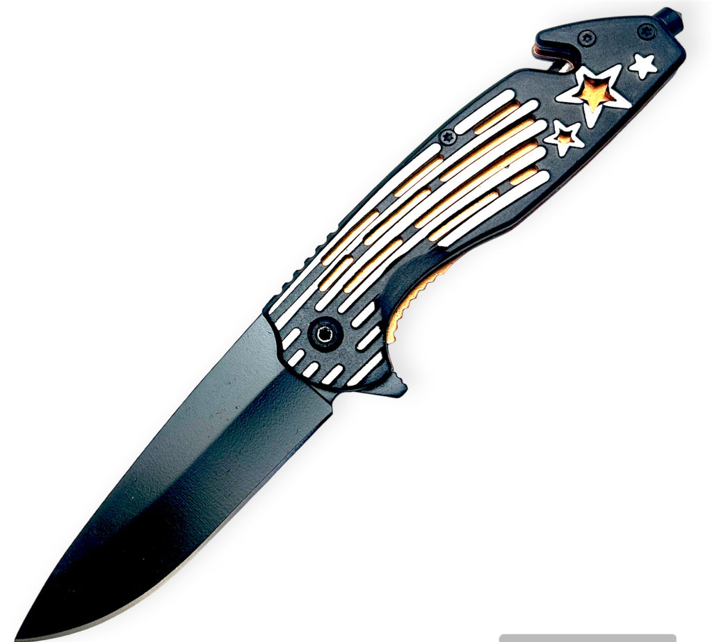 Tiger Usa® Spring Assisted Knife Gold  w/Star